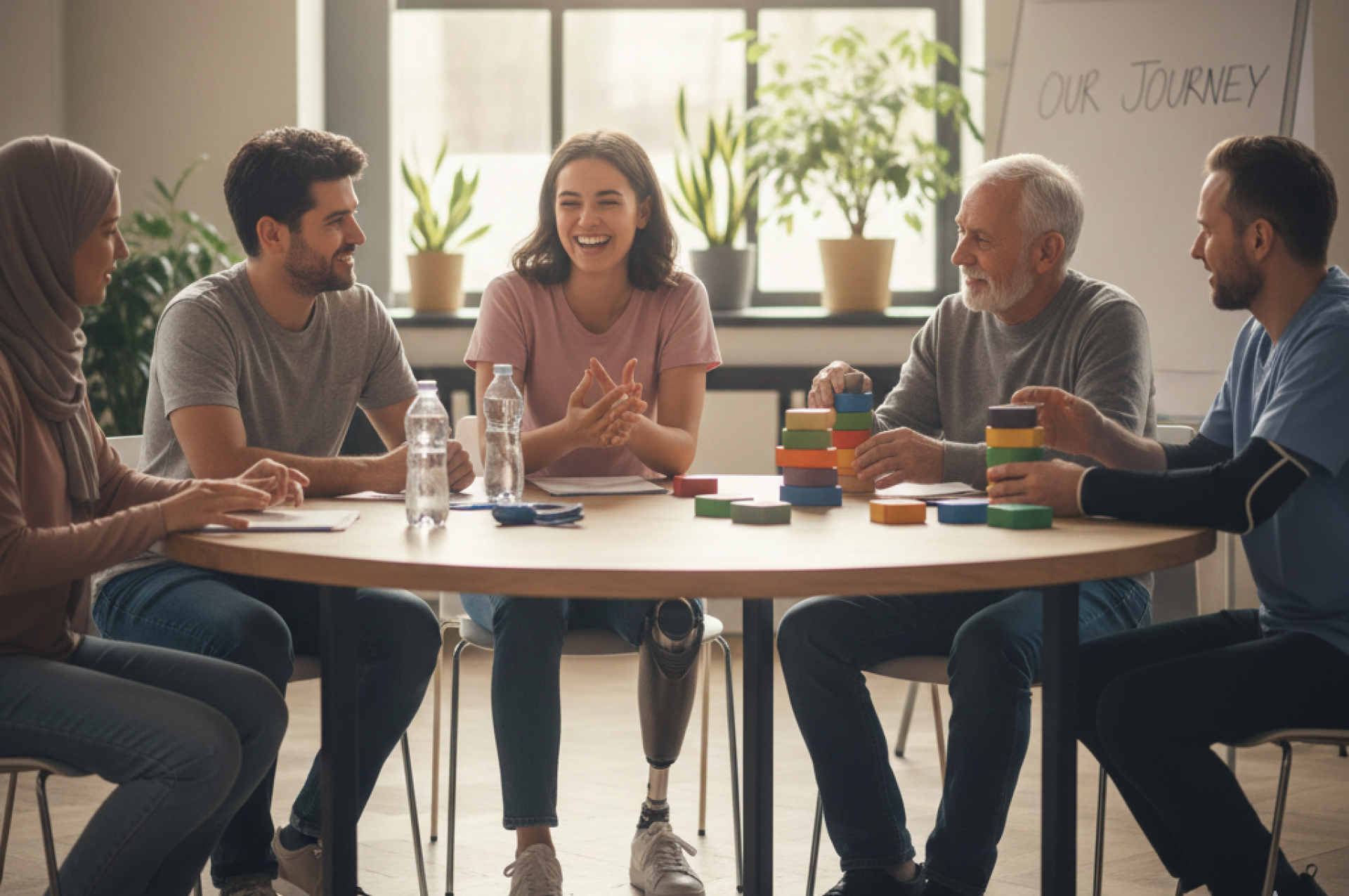 A loving couple shares a joyful moment in a bright indoor setting, embracing love and unity.